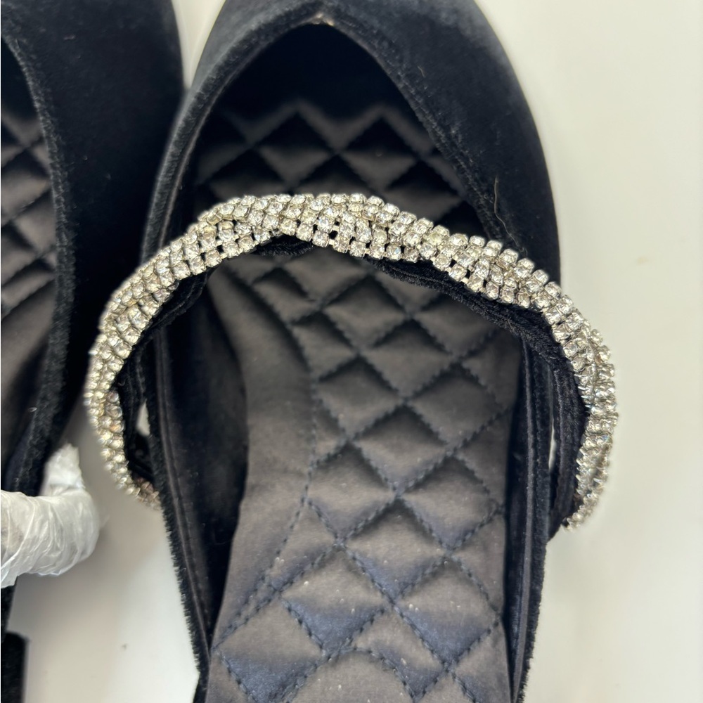 Birdies Black Velvet Mules with Rhinestone Accent - Picture 6 of 11